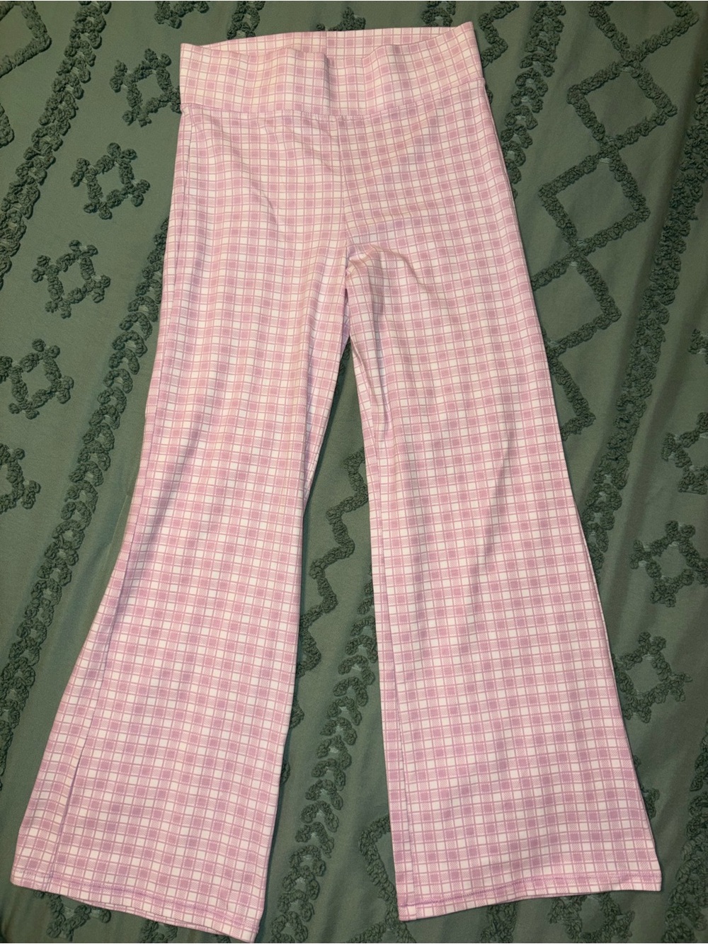 HUE Pink Plaid Boot-Cut Pants